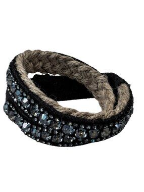 Juicy Couture Black/Gunmetal Rhinestone Twine Braided Wrap Bracelet - VINTAGE!